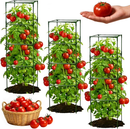 3 Pack Square Tomato Cages for Garden, 59 Inch Tall Heavy Duty Metal Tomato Plant Support Trellis, Adjustable Large Tomato Stakes for Outdoor Pots Climbing Plants, Vegetables, Cucumber