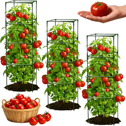 3 Pack Square Tomato Cages for Garden, 59 Inch Tall Heavy Duty Metal Tomato Plant Support Trellis, Adjustable Large Tomato Stakes for Outdoor Pots Climbing Plants, Vegetables, Cucumber