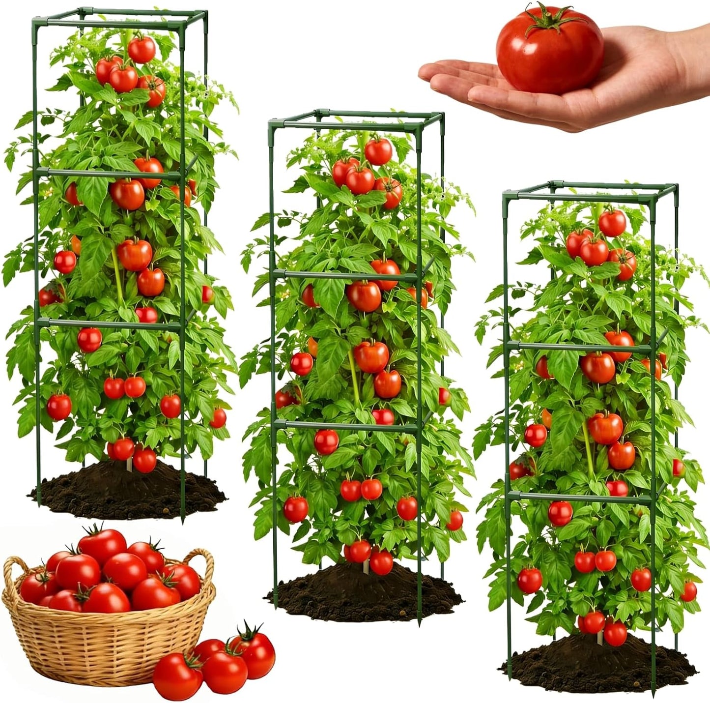 3 Pack Square Tomato Cages for Garden, 59 Inch Tall Heavy Duty Metal Tomato Plant Support Trellis, Adjustable Large Tomato Stakes for Outdoor Pots Climbing Plants, Vegetables, Cucumber