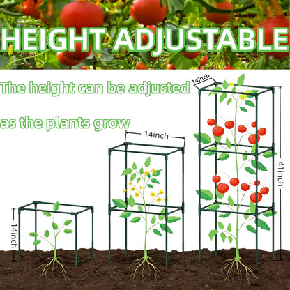 3 Pack Square Tomato Cages for Garden, 59 Inch Tall Heavy Duty Metal Tomato Plant Support Trellis, Adjustable Large Tomato Stakes for Outdoor Pots Climbing Plants, Vegetables, Cucumber