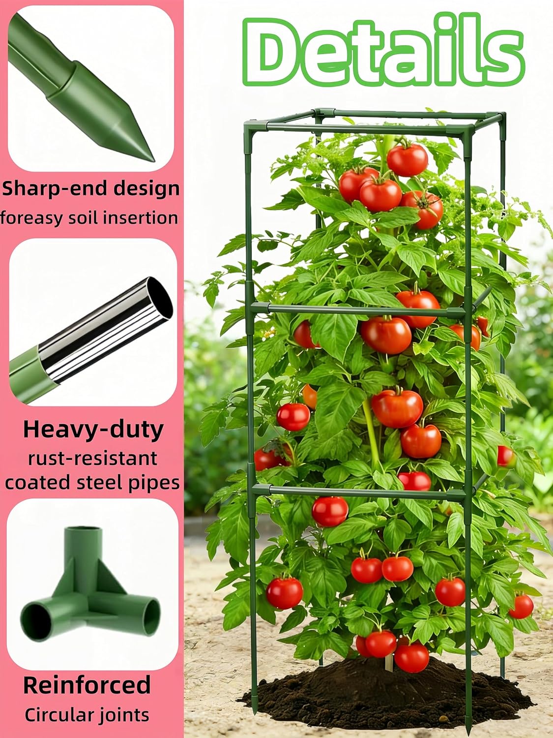 3 Pack Square Tomato Cages for Garden, 59 Inch Tall Heavy Duty Metal Tomato Plant Support Trellis, Adjustable Large Tomato Stakes for Outdoor Pots Climbing Plants, Vegetables, Cucumber