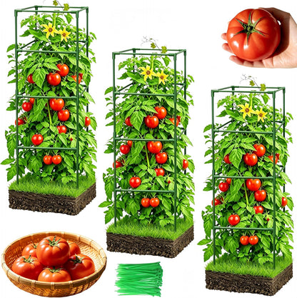 3 Pack Square Tomato Cages for Garden, 59 Inch Tall Heavy Duty Metal Tomato Plant Support Trellis, Adjustable Large Tomato Stakes for Outdoor Pots Climbing Plants, Vegetables, Cucumber