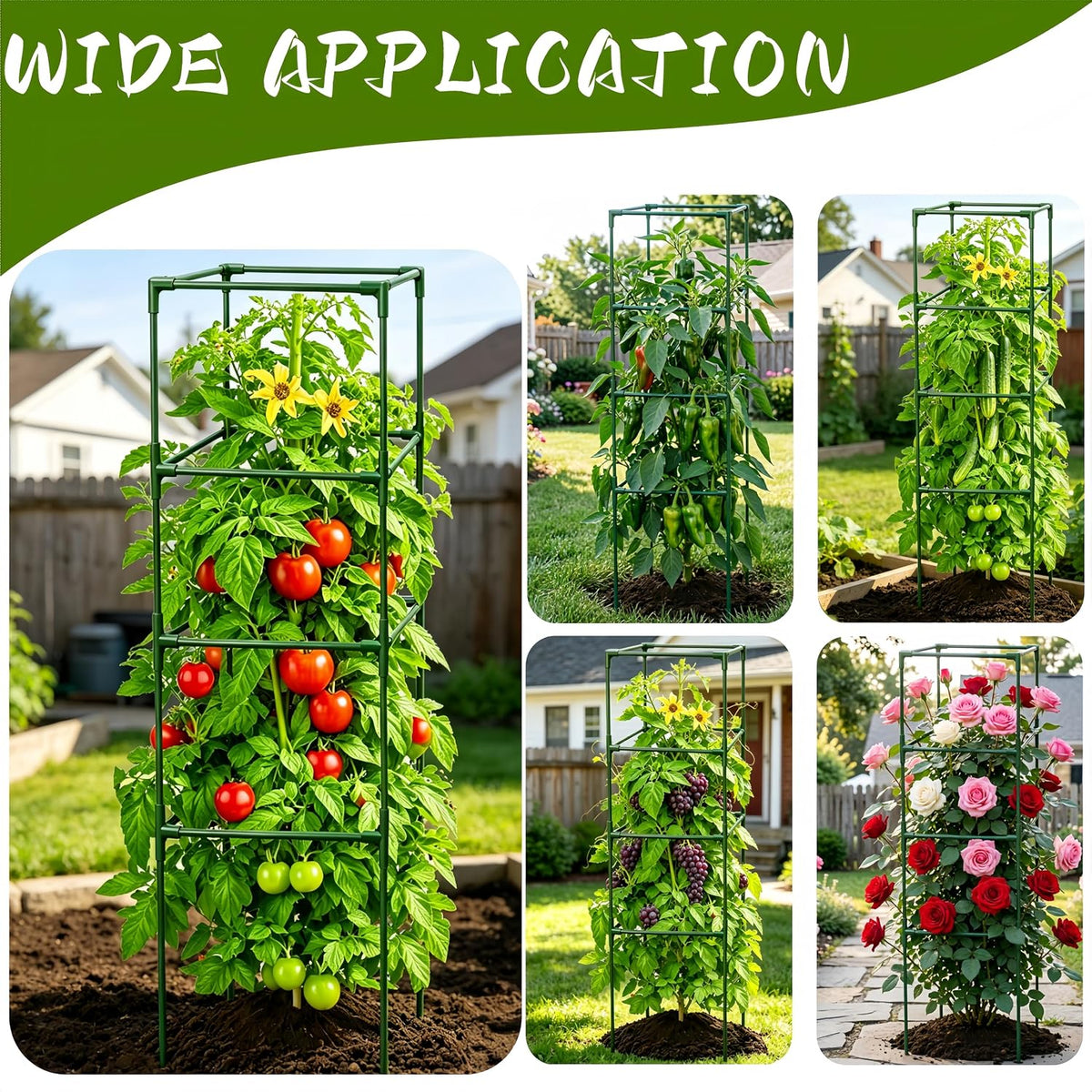 3 Pack Square Tomato Cages for Garden, 59 Inch Tall Heavy Duty Metal Tomato Plant Support Trellis, Adjustable Large Tomato Stakes for Outdoor Pots Climbing Plants, Vegetables, Cucumber