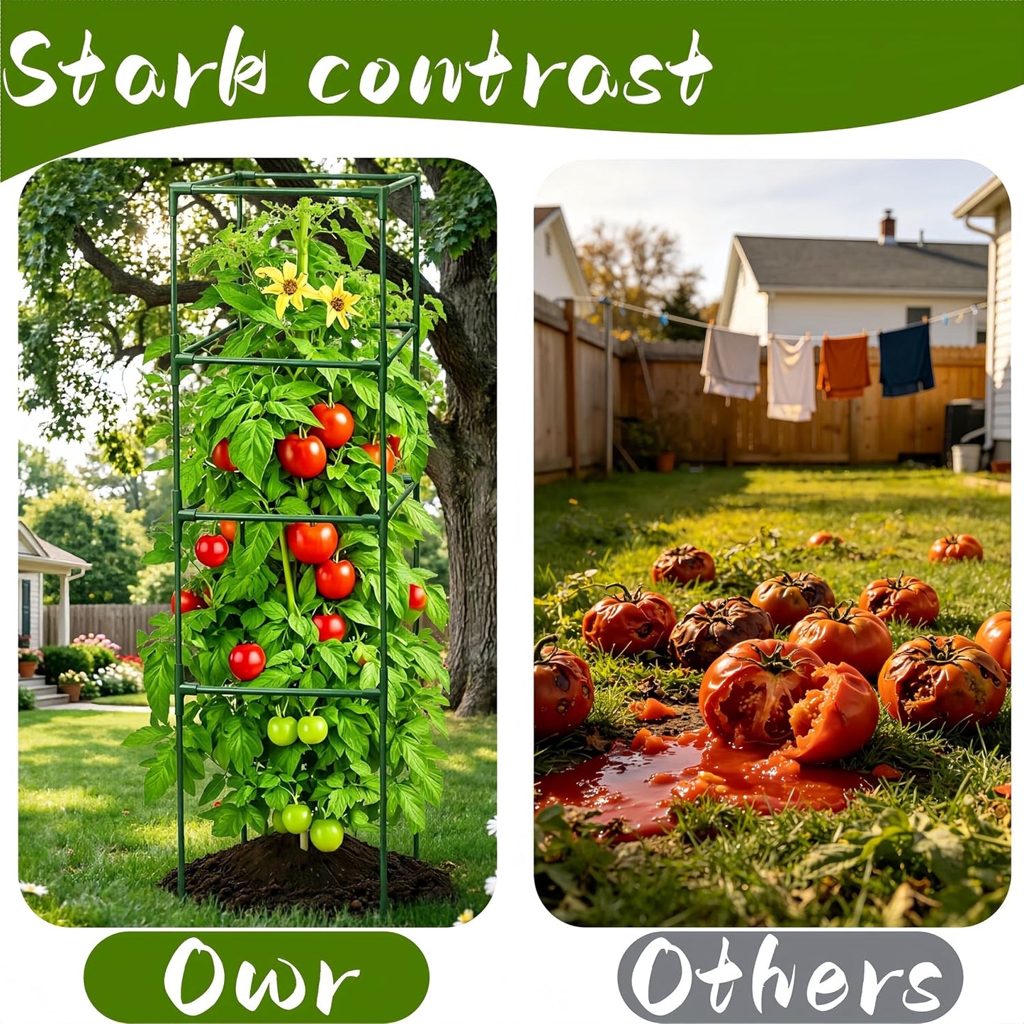 3 Pack Square Tomato Cages for Garden, 59 Inch Tall Heavy Duty Metal Tomato Plant Support Trellis, Adjustable Large Tomato Stakes for Outdoor Pots Climbing Plants, Vegetables, Cucumber