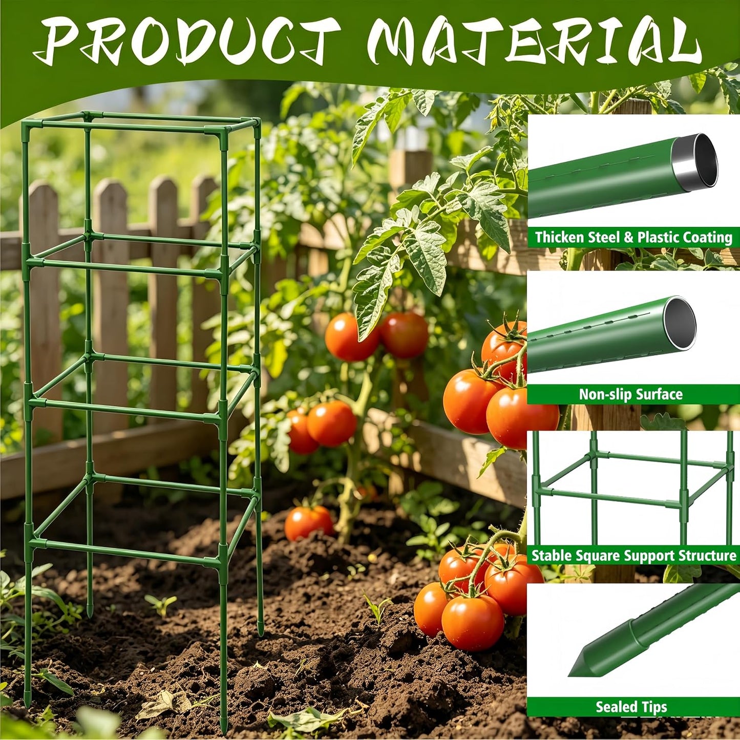 3 Pack Square Tomato Cages for Garden, 59 Inch Tall Heavy Duty Metal Tomato Plant Support Trellis, Adjustable Large Tomato Stakes for Outdoor Pots Climbing Plants, Vegetables, Cucumber