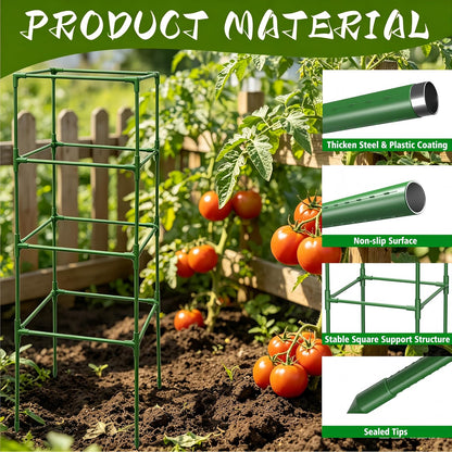 3 Pack Square Tomato Cages for Garden, 59 Inch Tall Heavy Duty Metal Tomato Plant Support Trellis, Adjustable Large Tomato Stakes for Outdoor Pots Climbing Plants, Vegetables, Cucumber