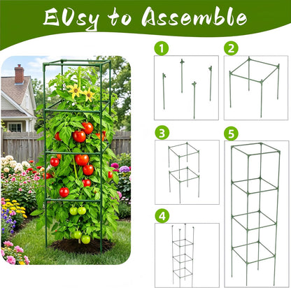 3 Pack Square Tomato Cages for Garden, 59 Inch Tall Heavy Duty Metal Tomato Plant Support Trellis, Adjustable Large Tomato Stakes for Outdoor Pots Climbing Plants, Vegetables, Cucumber
