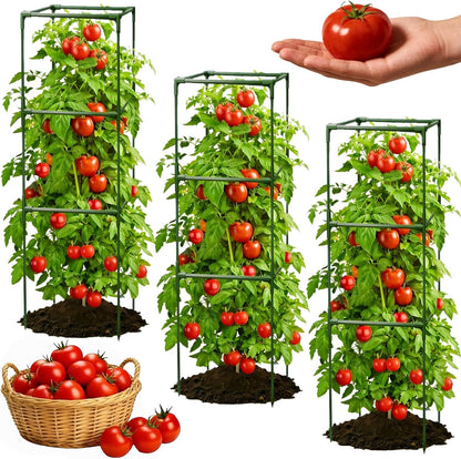 3 Pack Square Tomato Cages for Garden, 59 Inch Tall Heavy Duty Metal Tomato Plant Support Trellis, Adjustable Large Tomato Stakes for Outdoor Pots Climbing Plants, Vegetables, Cucumber