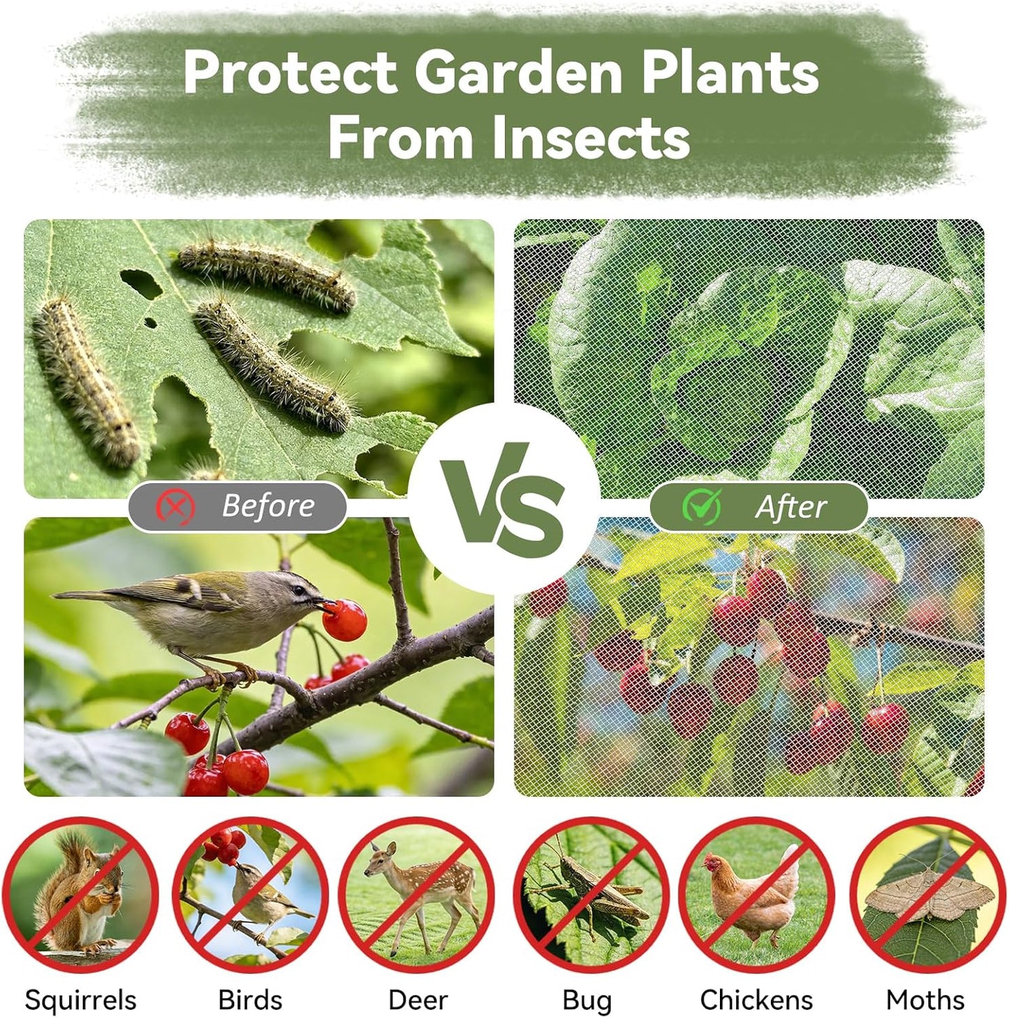 Garden Mesh Netting Kit Protect Fruit Vegetable from Birds Bugs
