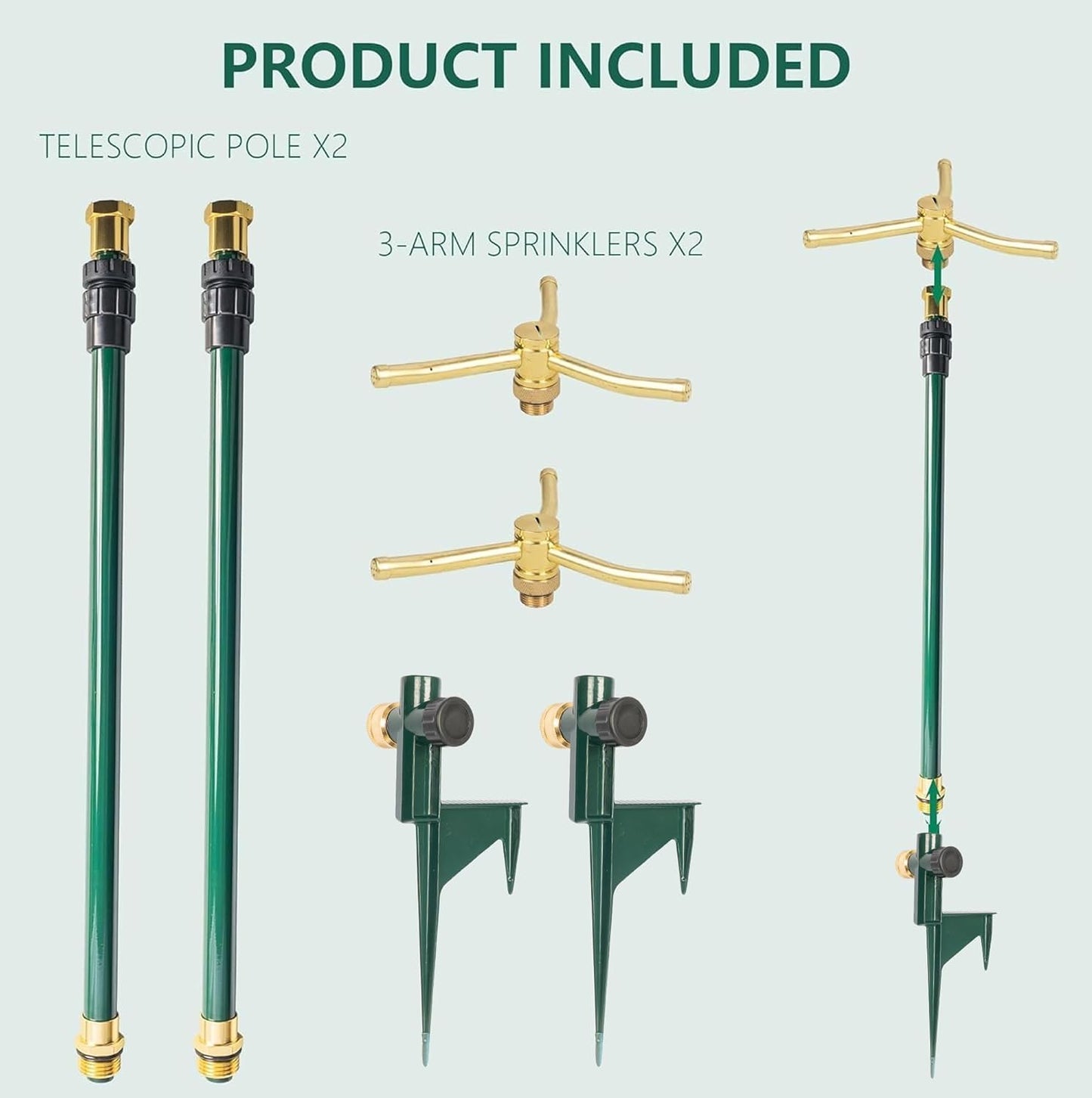 3-Arm Garden Sprinkler, 2 Pack High-Rise Lawn Sprinkler with Adjustable Telescoping Base, 360 Degree Rotation Sprinklers for Large Area Coverage Gardening Watering Lawn Irrigation System