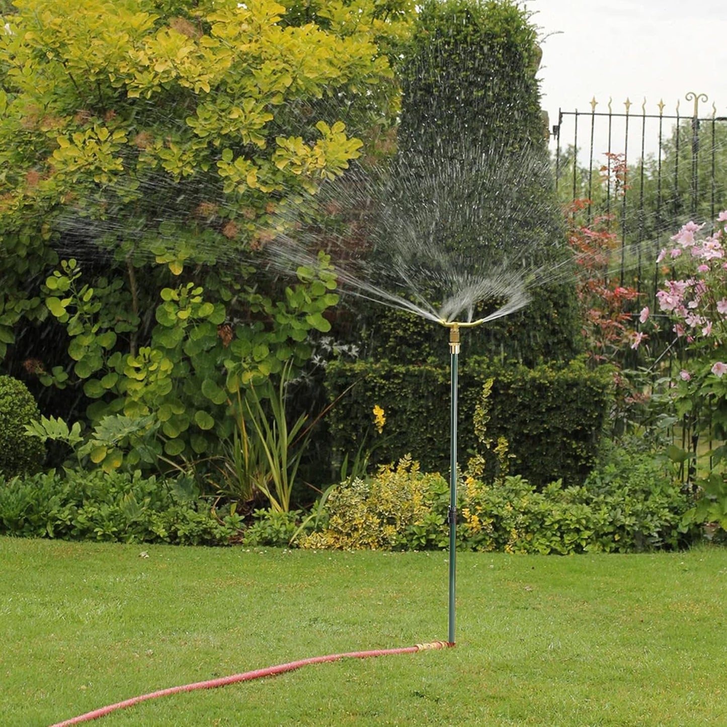 3-Arm Garden Sprinkler, 2 Pack High-Rise Lawn Sprinkler with Adjustable Telescoping Base, 360 Degree Rotation Sprinklers for Large Area Coverage Gardening Watering Lawn Irrigation System