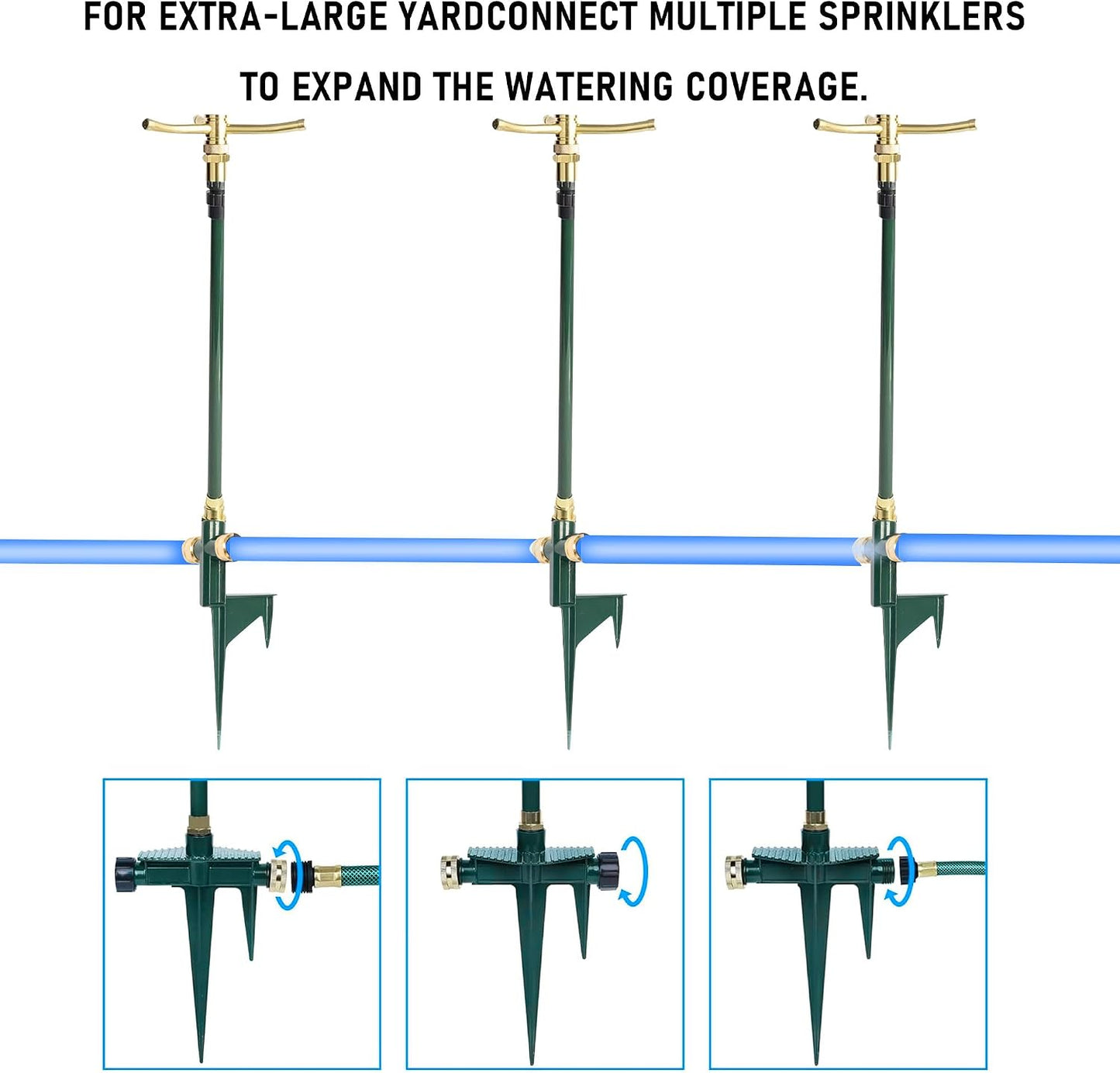 3-Arm Garden Sprinkler, 2 Pack High-Rise Lawn Sprinkler with Adjustable Telescoping Base, 360 Degree Rotation Sprinklers for Large Area Coverage Gardening Watering Lawn Irrigation System