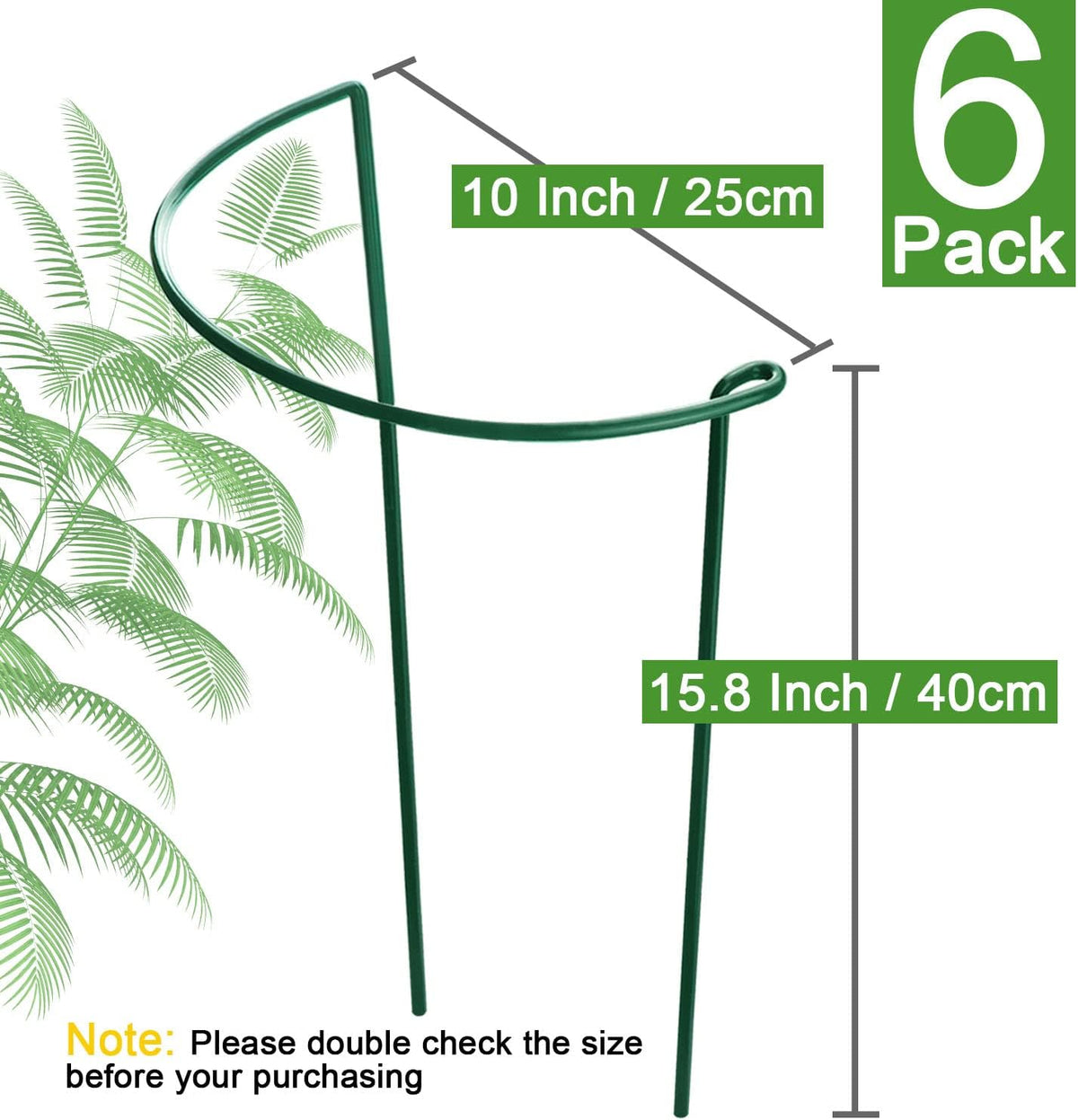 Plant Support Stakes, 6 Pack Metal Peony Cages and Supports, Garden Stakes Plant Support Cage, Large Plant Support Ring for Outdoor Indoor Snake Plant Peony Rose Flowers Vine (10" W x 15.8" H)