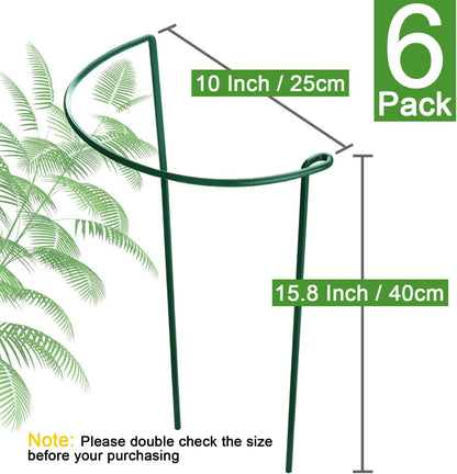 Plant Support Stakes, 6 Pack Metal Peony Cages and Supports, Garden Stakes Plant Support Cage, Large Plant Support Ring for Outdoor Indoor Snake Plant Peony Rose Flowers Vine (10" W x 15.8" H)