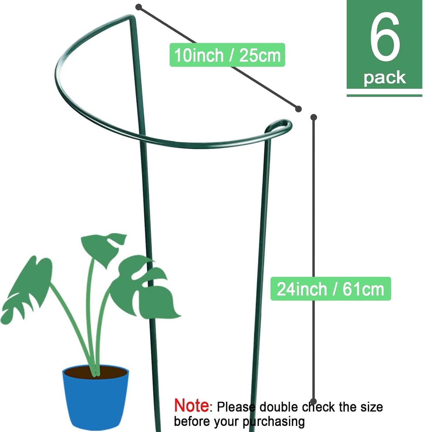 Plant Support Stakes, 6 Pack Metal Peony Cages and Supports, Garden Stakes Plant Support Cage, Large Plant Support Ring for Outdoor Indoor Snake Plant Peony Rose Flowers Vine (10" W x 15.8" H)