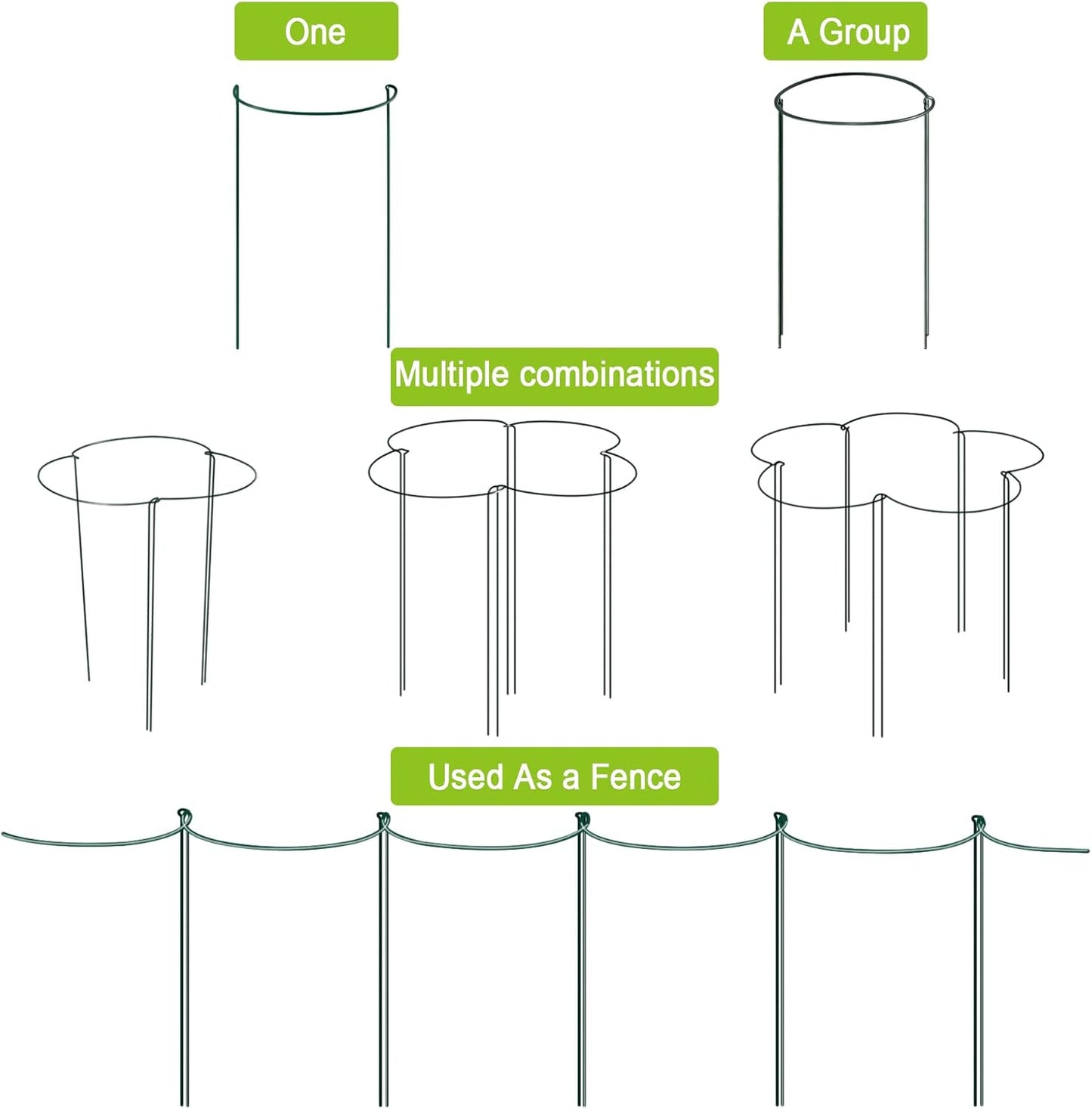Plant Support Stakes, 6 Pack Metal Peony Cages and Supports, Garden Stakes Plant Support Cage, Large Plant Support Ring for Outdoor Indoor Snake Plant Peony Rose Flowers Vine (10" W x 15.8" H)