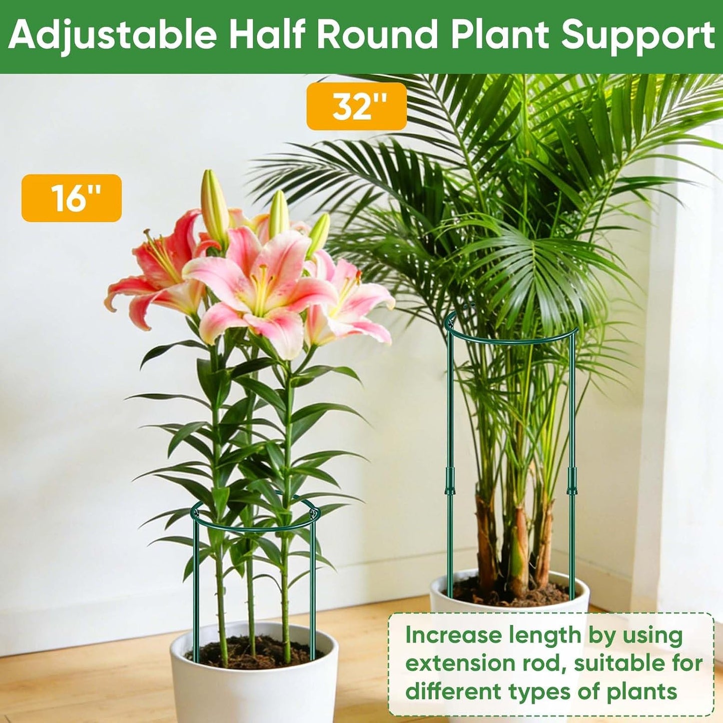 Plant Support Stakes, 6 Pack Metal Peony Cages and Supports, Garden Stakes Plant Support Cage, Large Plant Support Ring for Outdoor Indoor Snake Plant Peony Rose Flowers Vine (10" W x 15.8" H)