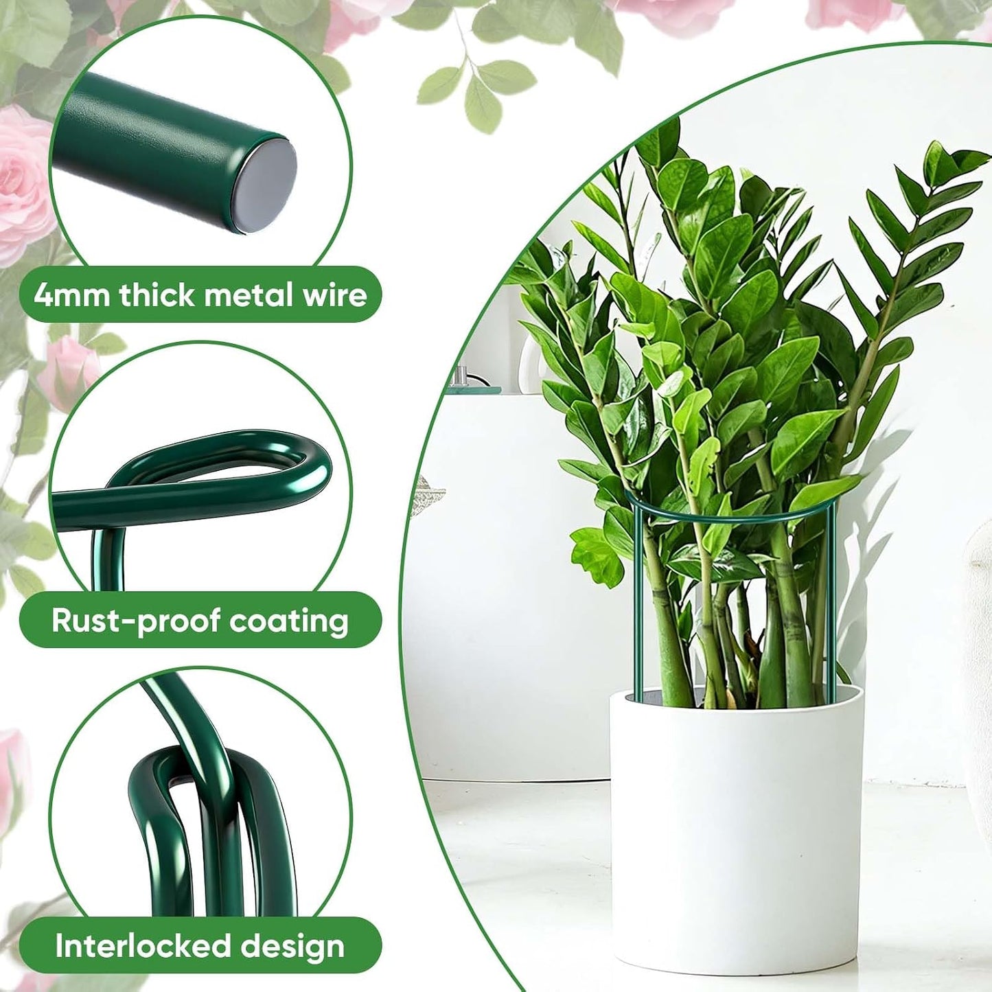Plant Support Stakes, 6 Pack Metal Peony Cages and Supports, Garden Stakes Plant Support Cage, Large Plant Support Ring for Outdoor Indoor Snake Plant Peony Rose Flowers Vine (10" W x 15.8" H)