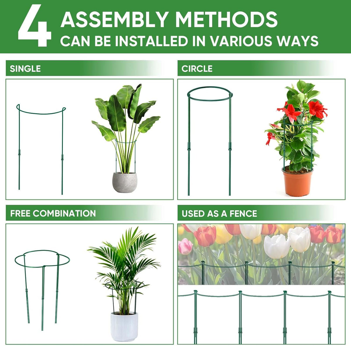 Plant Support Stakes, 6 Pack Metal Peony Cages and Supports, Garden Stakes Plant Support Cage, Large Plant Support Ring for Outdoor Indoor Snake Plant Peony Rose Flowers Vine (10" W x 15.8" H)