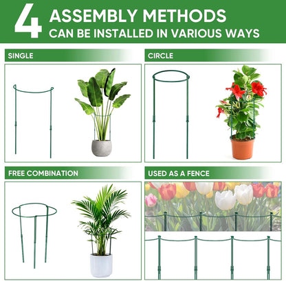 Plant Support Stakes, 6 Pack Metal Peony Cages and Supports, Garden Stakes Plant Support Cage, Large Plant Support Ring for Outdoor Indoor Snake Plant Peony Rose Flowers Vine (10" W x 15.8" H)