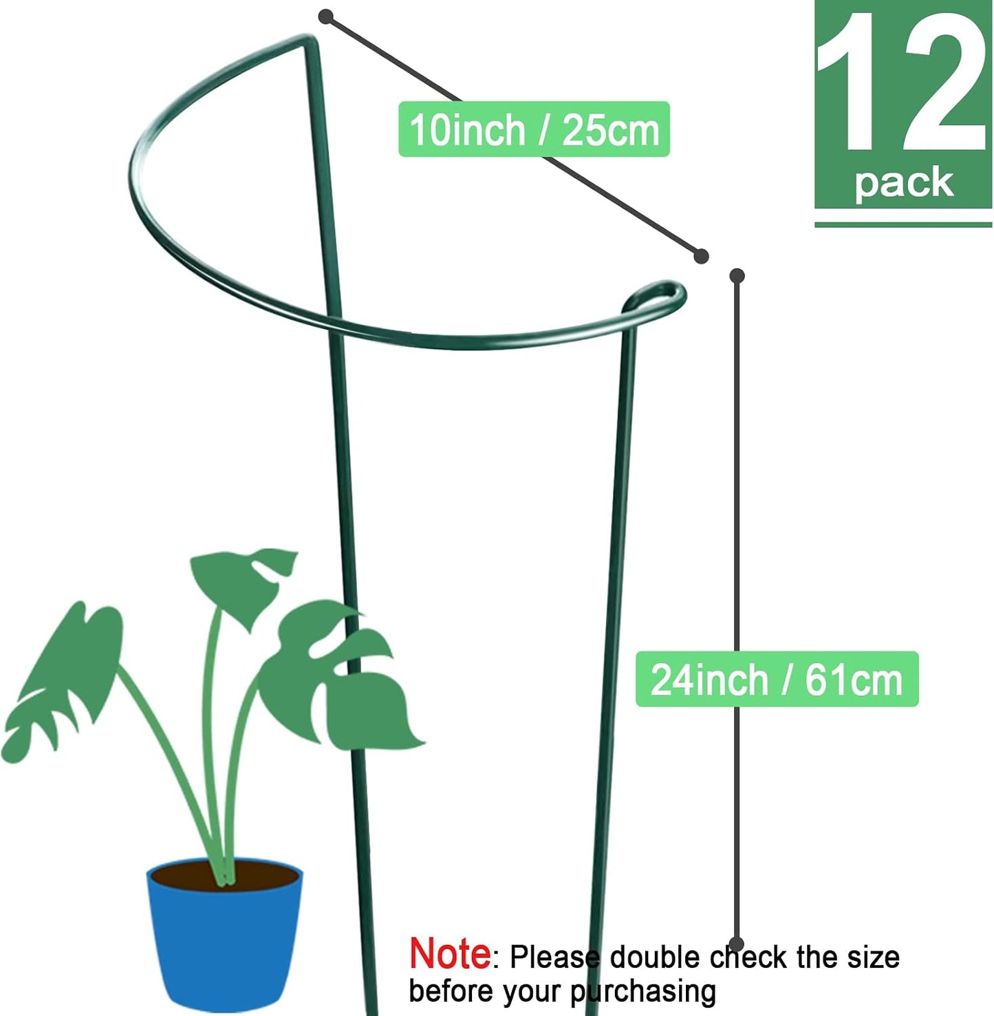 Plant Support Stakes, 6 Pack Metal Peony Cages and Supports, Garden Stakes Plant Support Cage, Large Plant Support Ring for Outdoor Indoor Snake Plant Peony Rose Flowers Vine (10" W x 15.8" H)