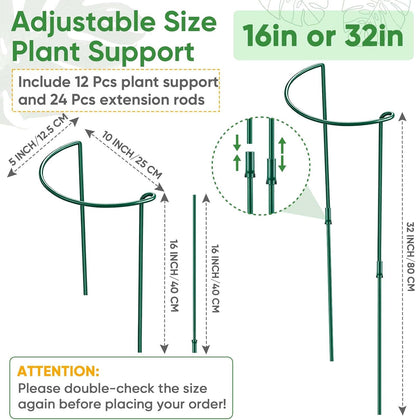 Plant Support Stakes, 6 Pack Metal Peony Cages and Supports, Garden Stakes Plant Support Cage, Large Plant Support Ring for Outdoor Indoor Snake Plant Peony Rose Flowers Vine (10" W x 15.8" H)