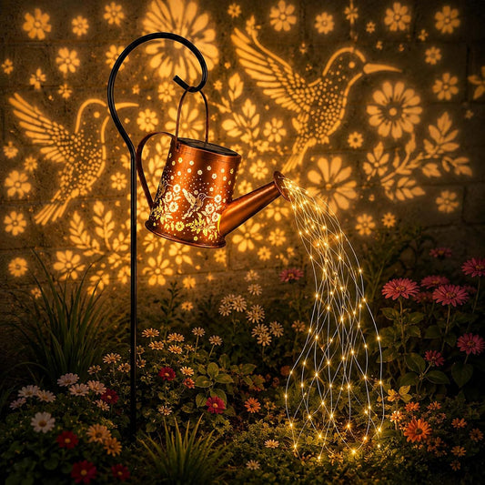 Solar Watering Can Light, LED String Lantern, Hummingbird Garden Yard Decor