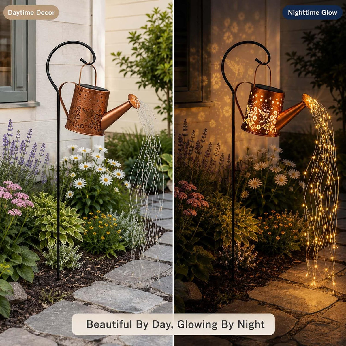 Solar Watering Can Light, LED String Lantern, Hummingbird Garden Yard Decor