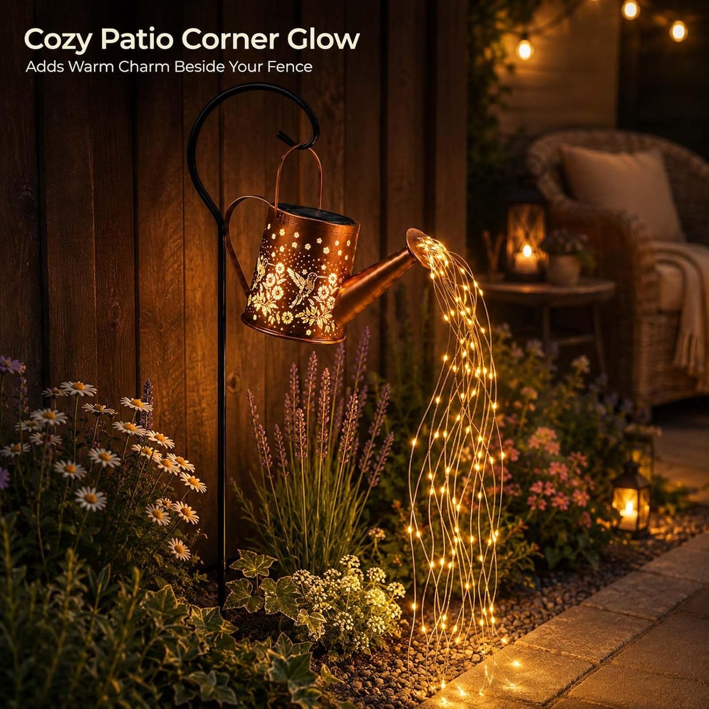 Solar Watering Can Light, LED String Lantern, Hummingbird Garden Yard Decor