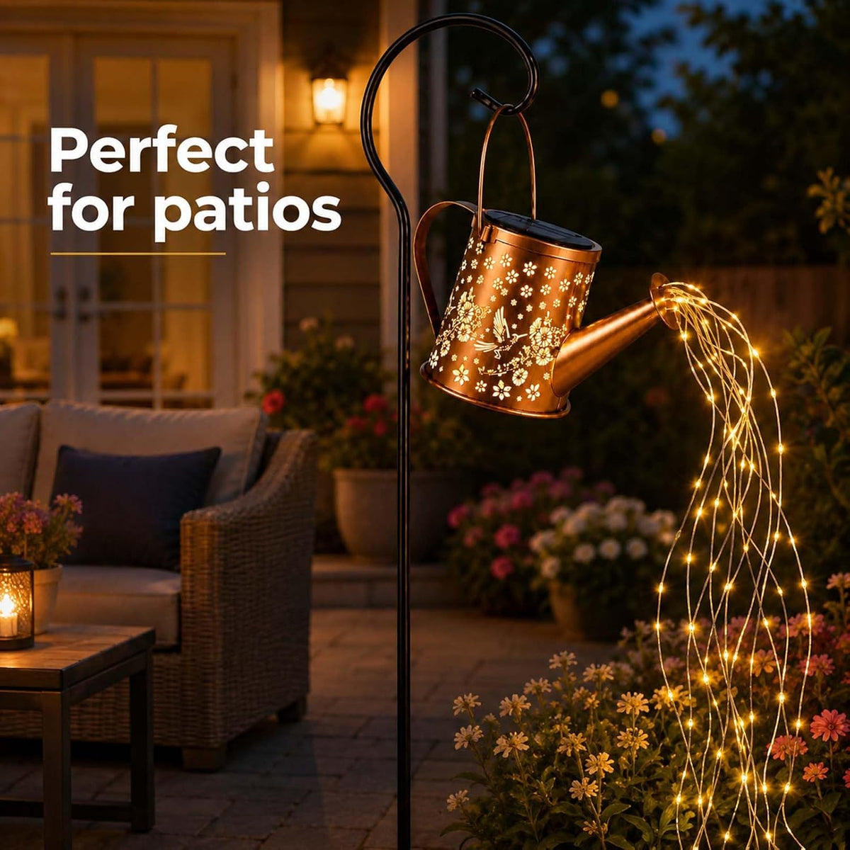 Solar Watering Can Light, LED String Lantern, Hummingbird Garden Yard Decor