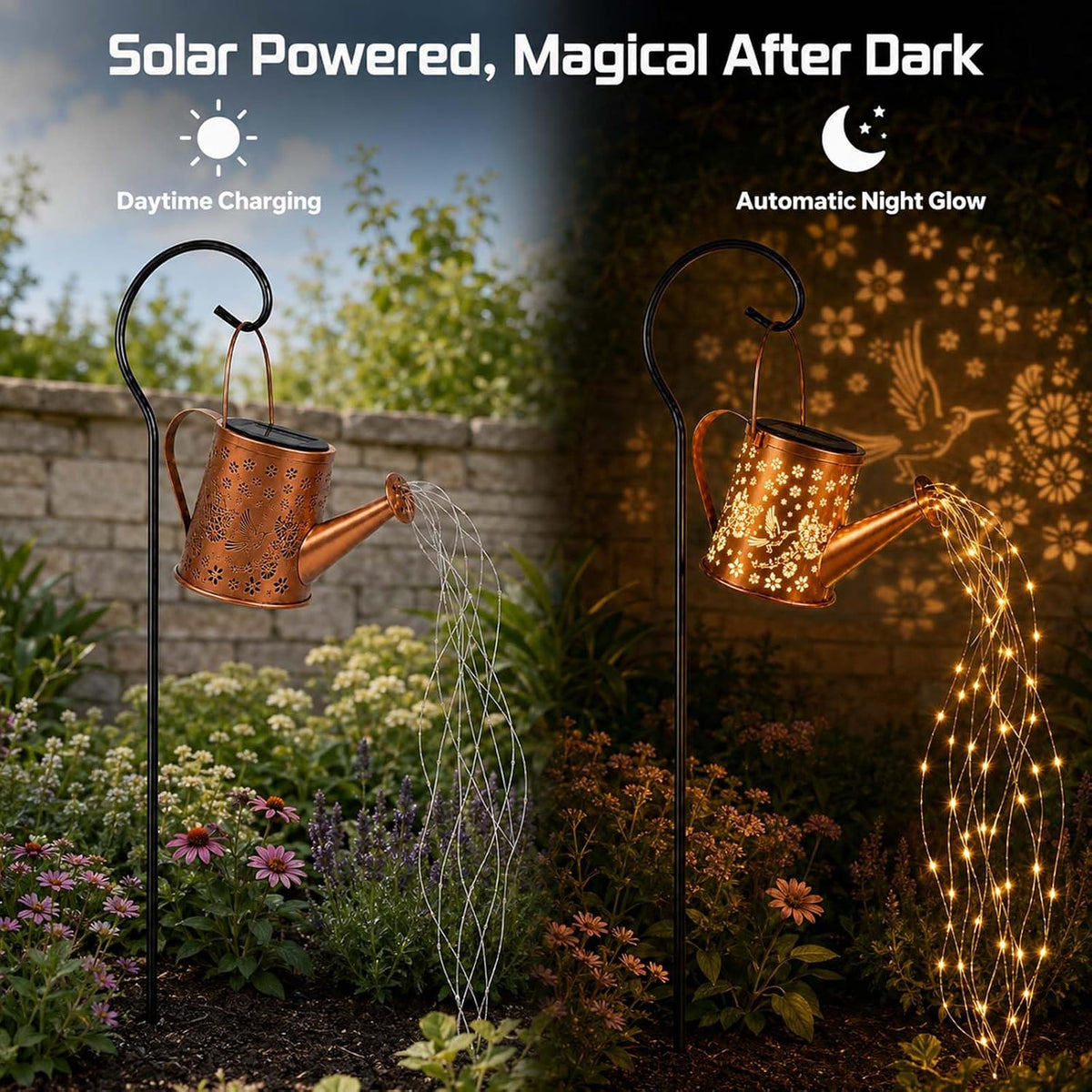Solar Watering Can Light, LED String Lantern, Hummingbird Garden Yard Decor