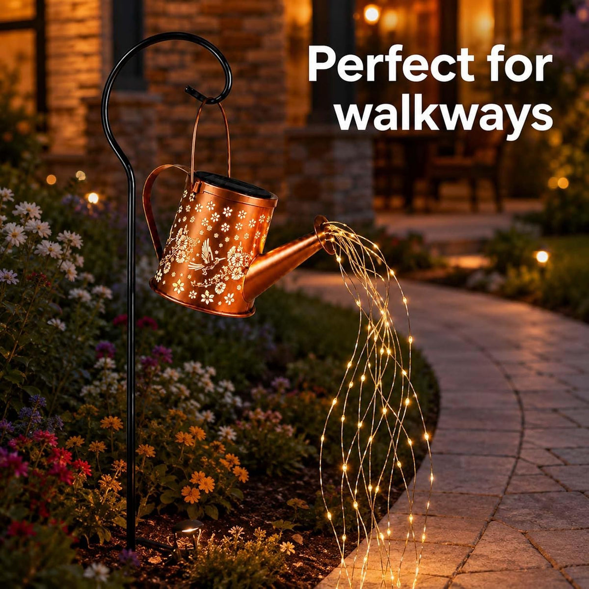 Solar Watering Can Light, LED String Lantern, Hummingbird Garden Yard Decor