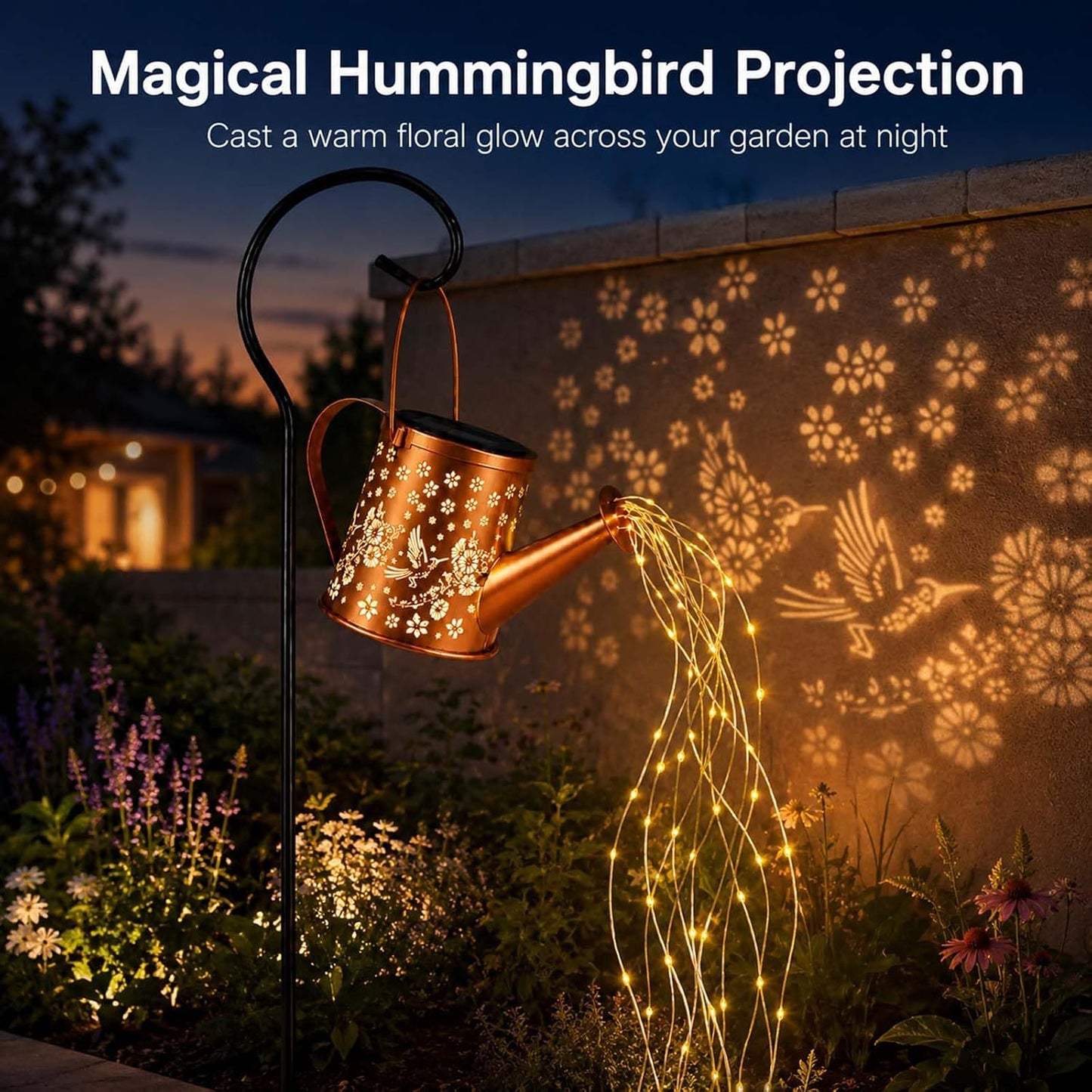 Solar Watering Can Light, LED String Lantern, Hummingbird Garden Yard Decor