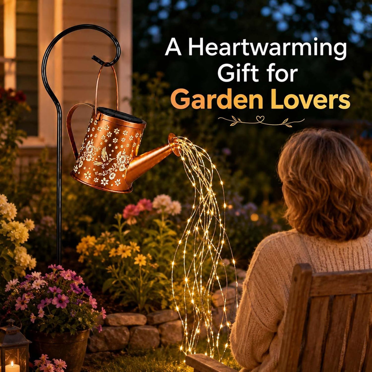 Solar Watering Can Light, LED String Lantern, Hummingbird Garden Yard Decor