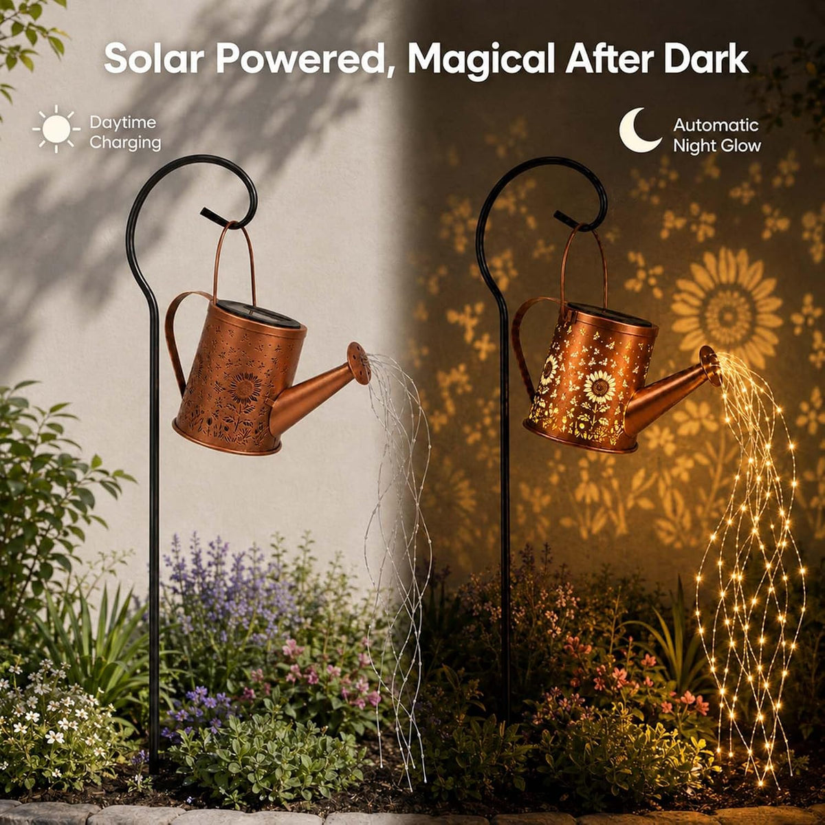 Solar Watering Can Light, LED String Lantern, Hummingbird Garden Yard Decor