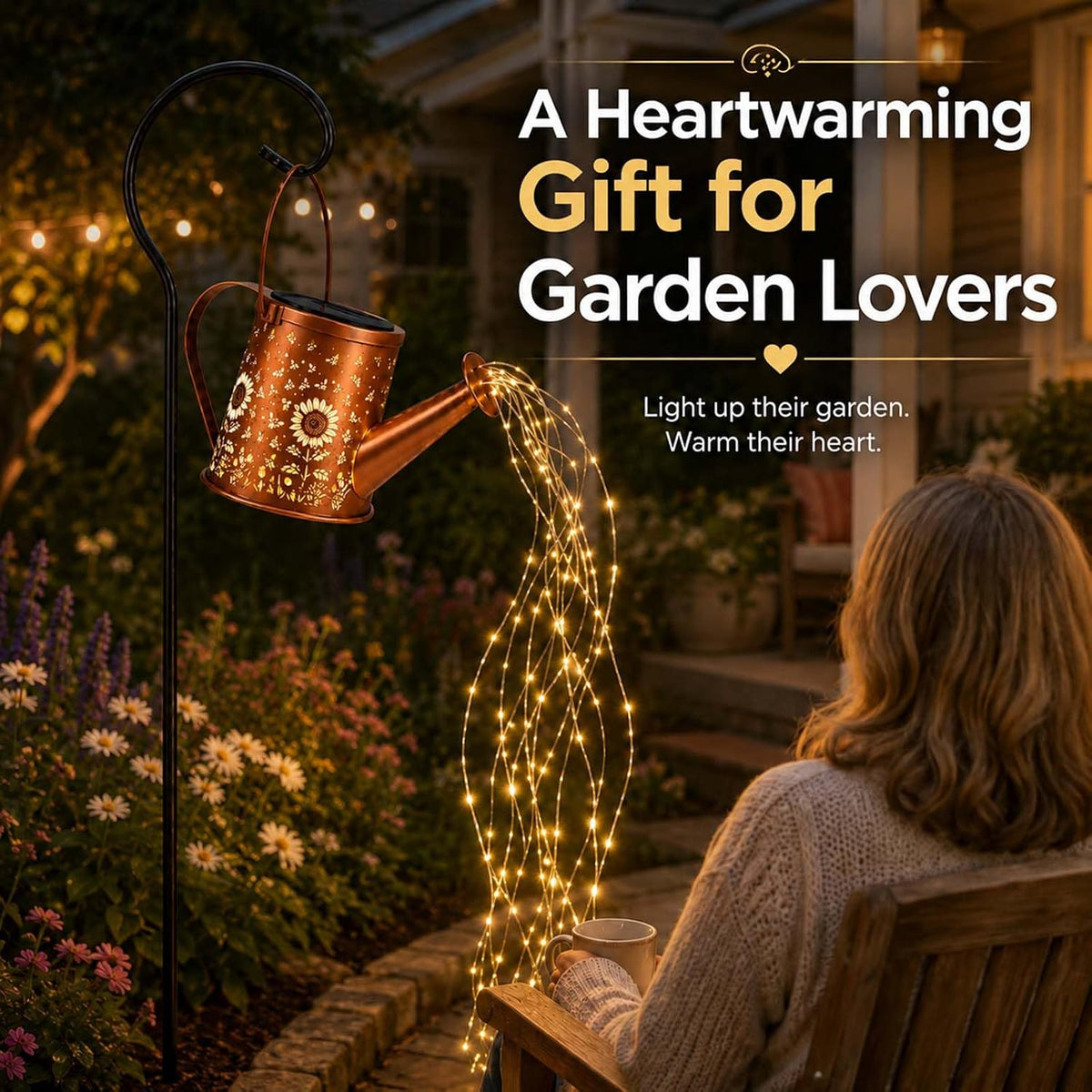 Solar Watering Can Light, LED String Lantern, Hummingbird Garden Yard Decor