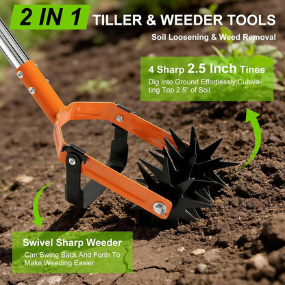 YIAD Rotary Cultivator Garden Tiller, 72" Stainless Steel Hand Tool