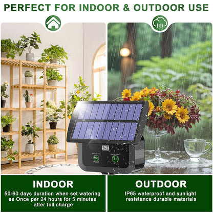 LCD Display Solar Drip Irrigation System Kit, 30 Working Modes & 10 Watering Interval Solar Powered Drip Irrigation Kit Supports 15 Potted Plants, 2200mAh Automatic Watering System for Garden