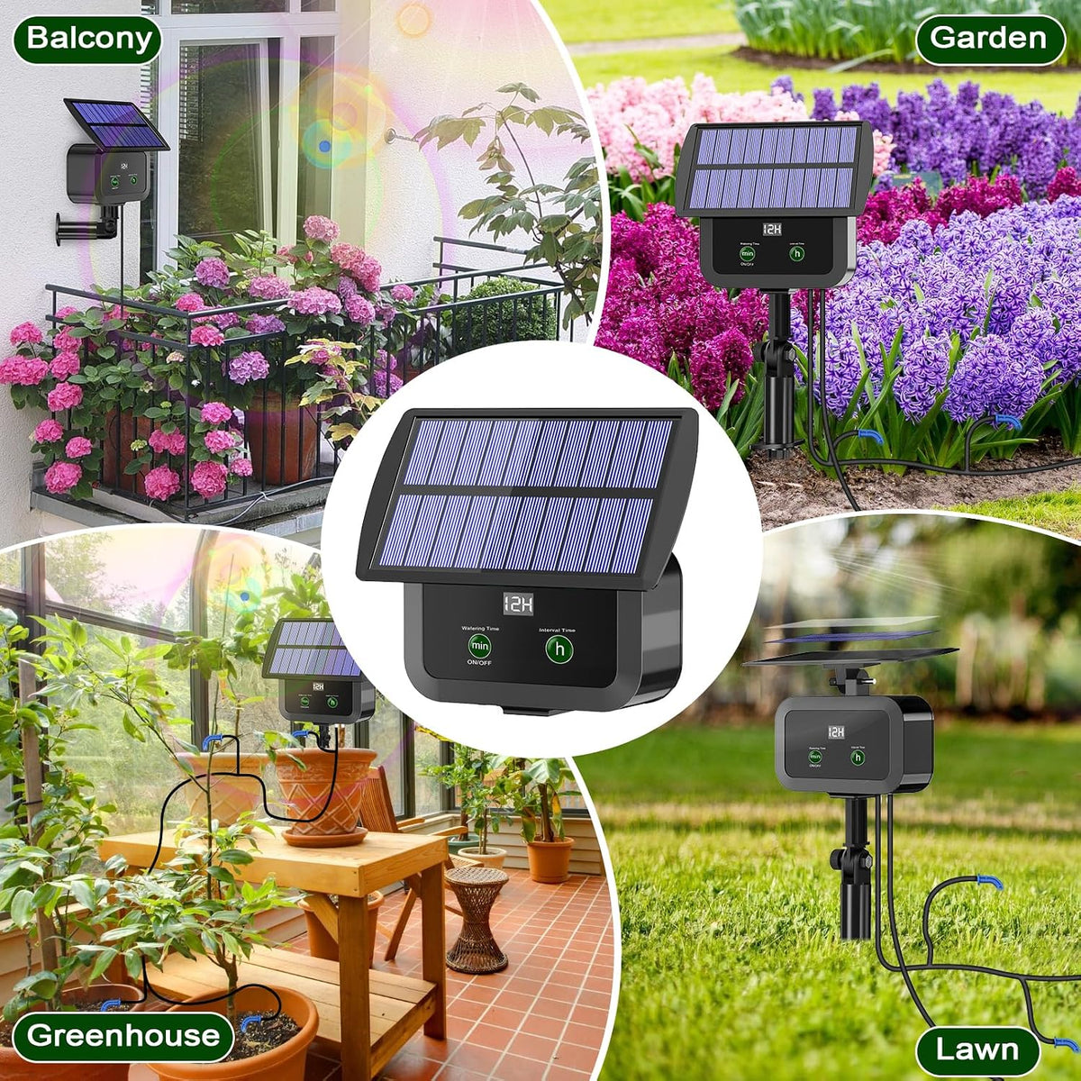 LCD Display Solar Drip Irrigation System Kit, 30 Working Modes & 10 Watering Interval Solar Powered Drip Irrigation Kit Supports 15 Potted Plants, 2200mAh Automatic Watering System for Garden