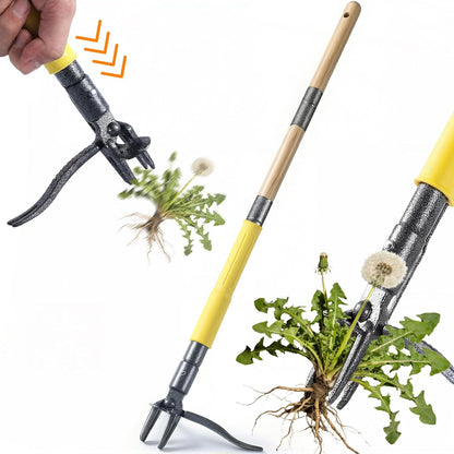 Stand Up Weed Puller Tool with Slide-Release System, Effortless Weeder for Lawn & Garden, 3-Section Wood Handle for Easy Storage, Adjustable Long Handle Weeding Tool for Garden Dandelions & Thistles