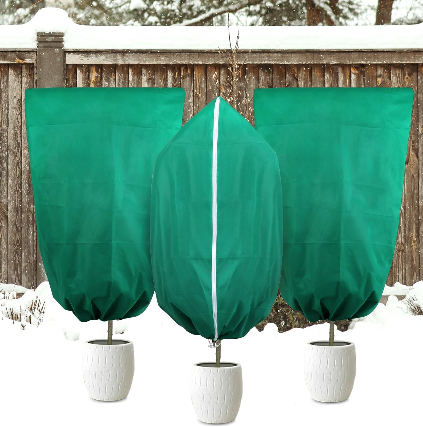 Plant Covers Freeze Protection, 4 Pack Frost Cloths with Zipper Drawstring (31.5" x 47.3"), Reusable Garden Fruit Tree Shrub Potted Protection Cover Bags Blanket for Winter Outdoor Frost Cold Weather