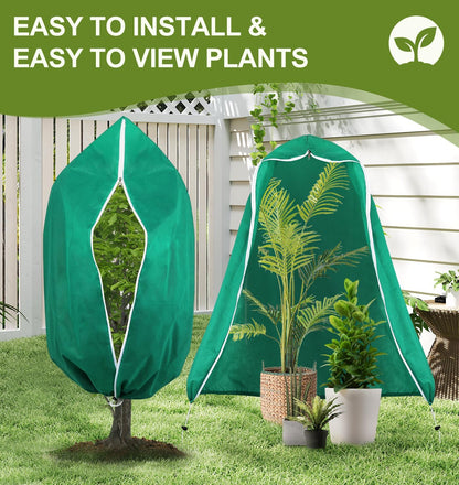 Plant Covers Freeze Protection, 4 Pack Frost Cloths with Zipper Drawstring (31.5" x 47.3"), Reusable Garden Fruit Tree Shrub Potted Protection Cover Bags Blanket for Winter Outdoor Frost Cold Weather