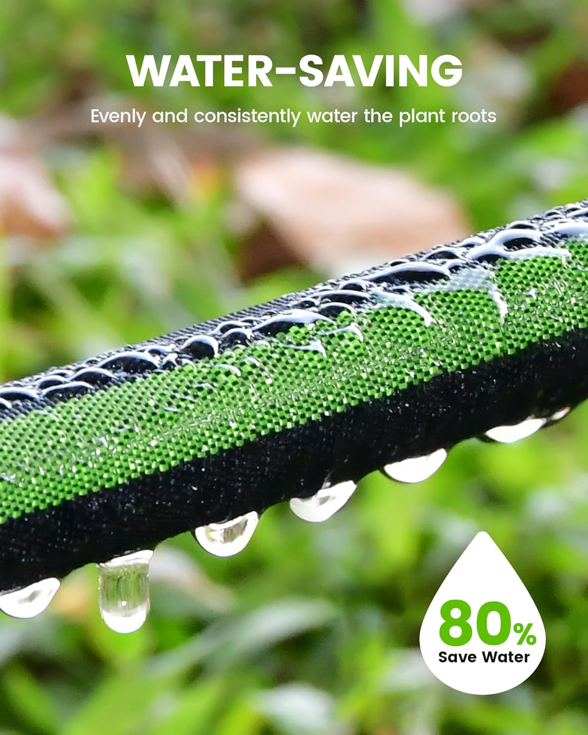 Soaker Hose 25FT, 80% Water-Saving Flat Drip Hose, Leakproof and Flexible with Anodized Aluminum Ends, Double Layer Gardening Irrigation Hoses for Gardens, Vegetables and Trees, Green