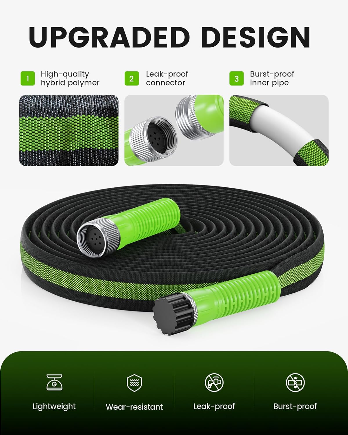 Soaker Hose 25FT, 80% Water-Saving Flat Drip Hose, Leakproof and Flexible with Anodized Aluminum Ends, Double Layer Gardening Irrigation Hoses for Gardens, Vegetables and Trees, Green