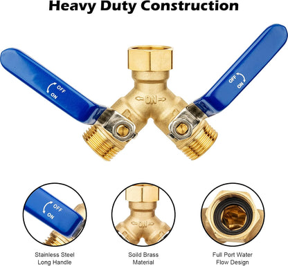 RV Hose Splitter 2 Way Heavy Duty, Brass Garden Hose Y Splitter