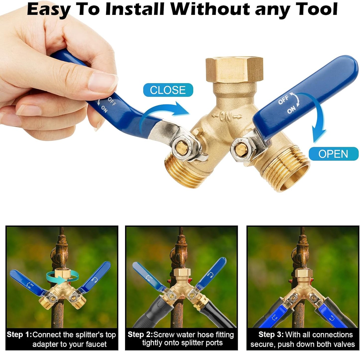 RV Hose Splitter 2 Way Heavy Duty, Brass Garden Hose Y Splitter