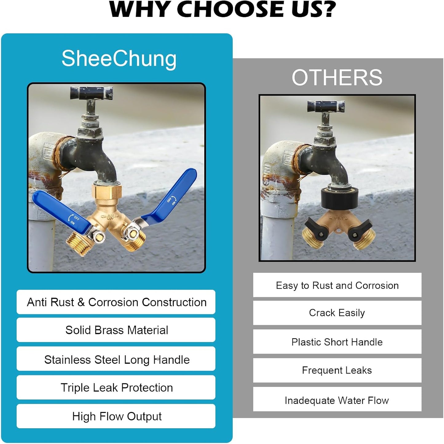 RV Hose Splitter 2 Way Heavy Duty, Brass Garden Hose Y Splitter
