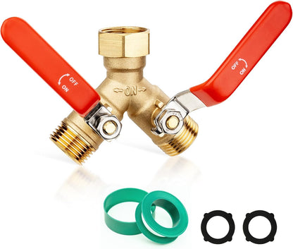 RV Hose Splitter 2 Way Heavy Duty, Brass Garden Hose Y Splitter