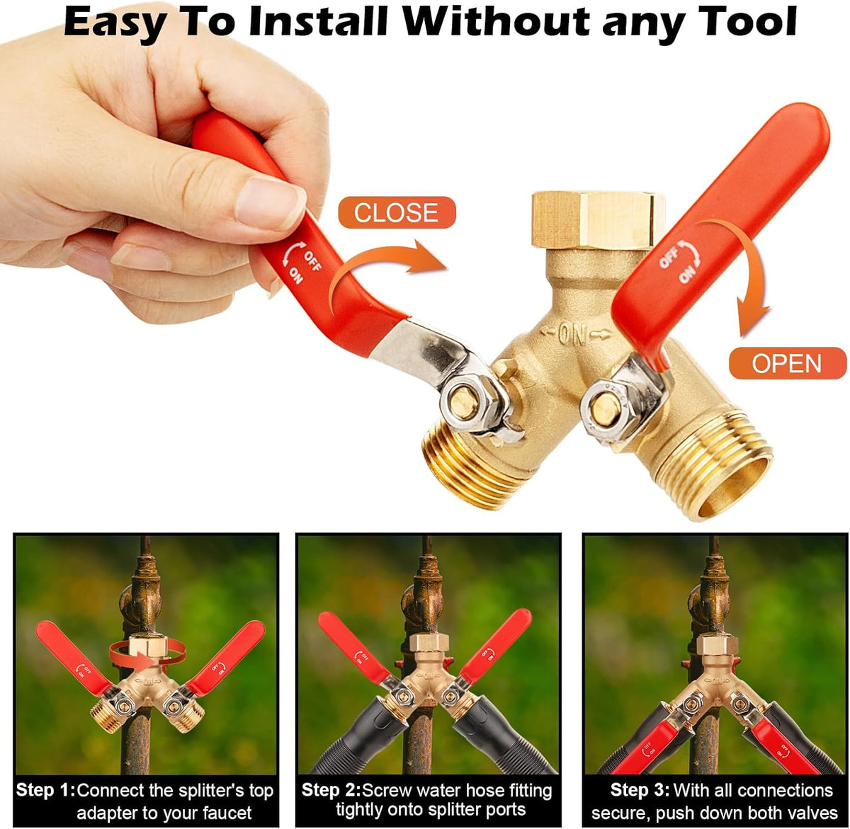 RV Hose Splitter 2 Way Heavy Duty, Brass Garden Hose Y Splitter