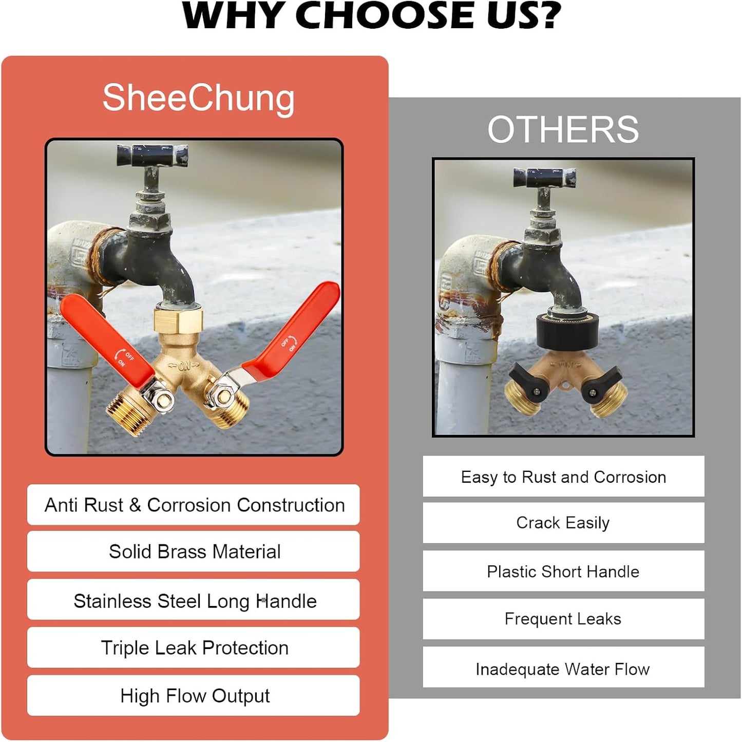 RV Hose Splitter 2 Way Heavy Duty, Brass Garden Hose Y Splitter